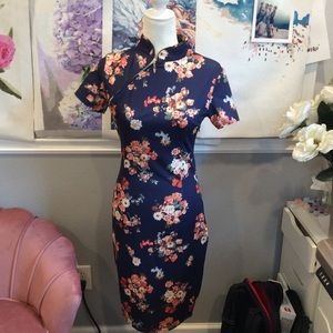 Stretchy Vintage Floral Chinese Dress